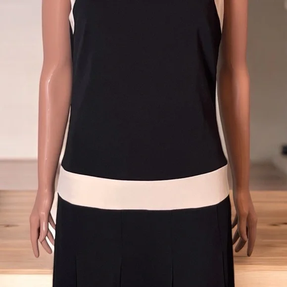 ABS Allen Schwartz Dress Size M Black Cream Pleated Y2K Shift Mini - Picture 7 of 10